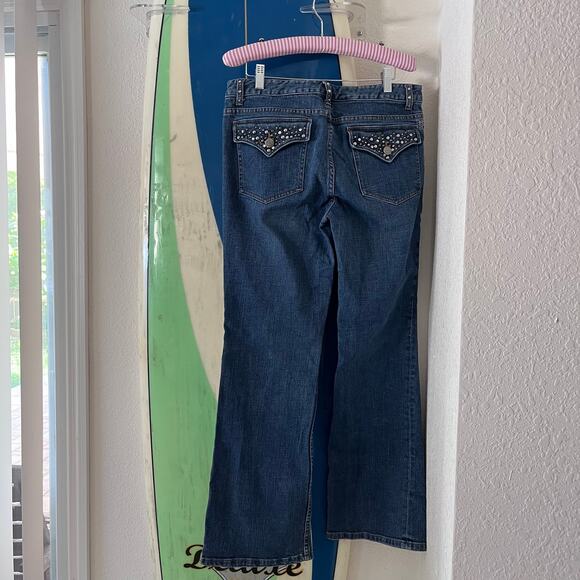 Harley Davidson Women’s Low Rise Wide Leg Rhinestone Embellished Jeans Size 12 - Picture 5 of 6